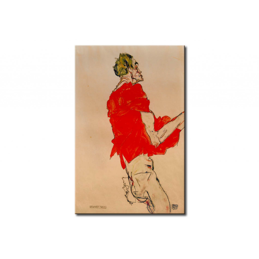 Schilderij  Egon Schiele: E.Schiele, Stehender Mann Mit Rot.Tuch