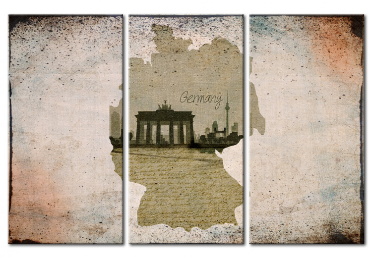 Canvas Art Print Map: Germany, Brandenburg Gate - triptych 55333