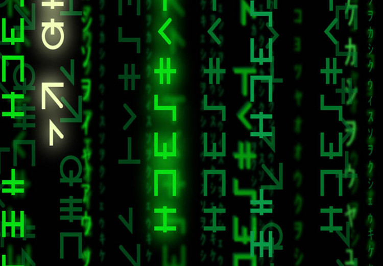 Obraz Zielony kod - abstrakcyjne znaki na czarnym tle w stylu Matrix 55933 additionalImage 2