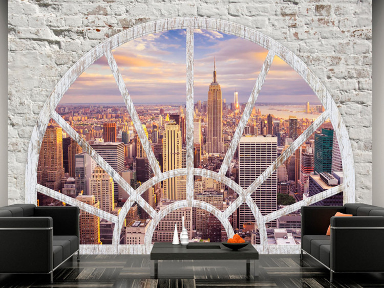 Mural de parede Vista da Janela para Nova Iorque - arquitetura da cidade sob a luz suave do sol