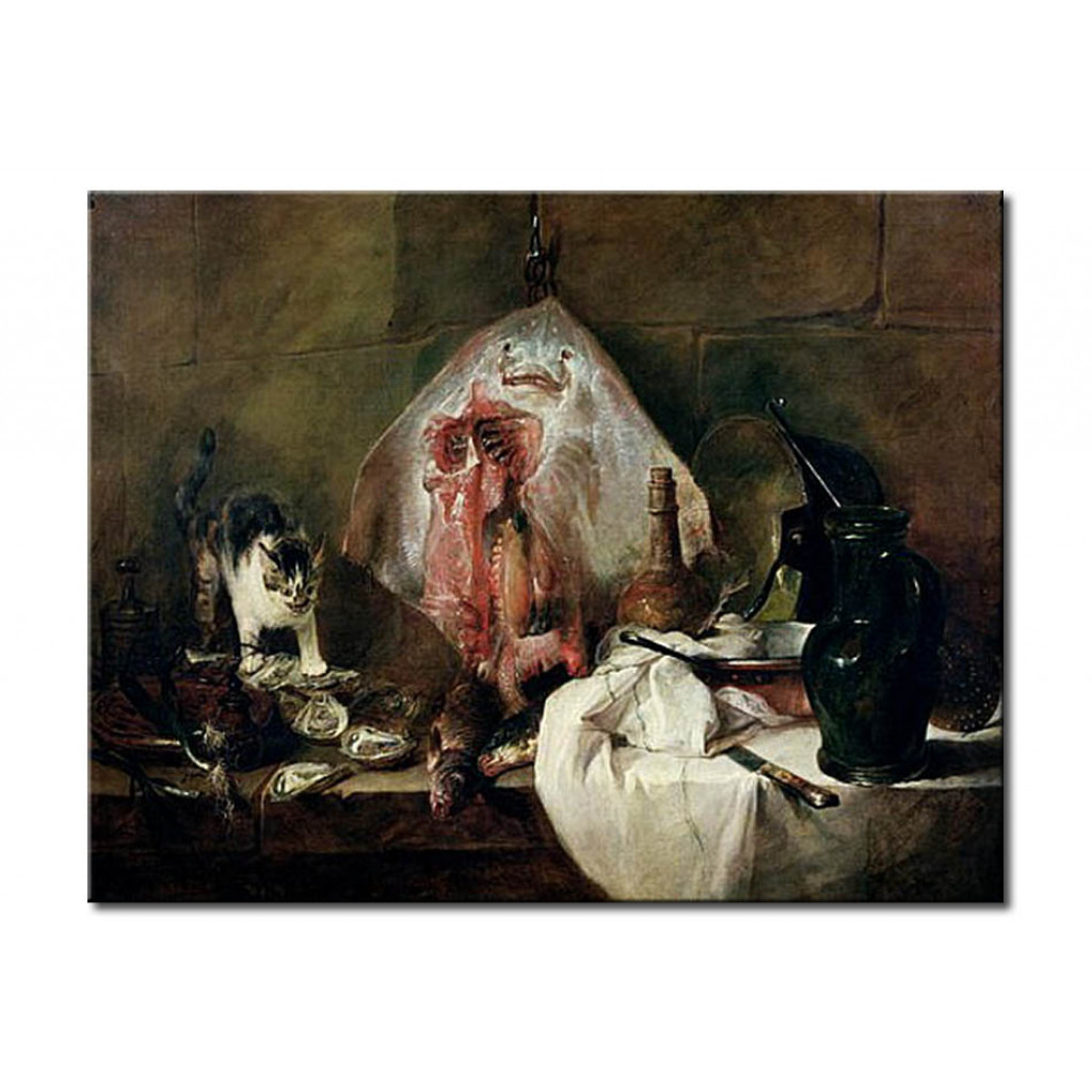 Schilderij  Jean-Baptiste-Siméon Chardin: The Ray Or, The Kitchen Interior