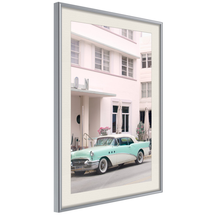 Plakat Styl retro - słoneczna ulica w różowym blasku i samochód 144343 additionalImage 17