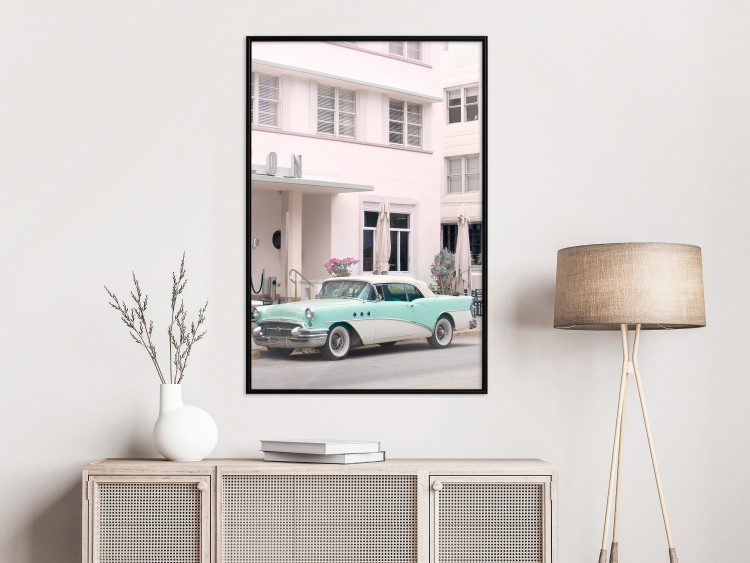 Wandposter Retro Style - Sunny Street in a Pink Glow and a Car 144343 additionalImage 24