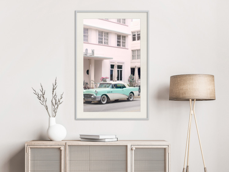 Wandposter Retro Style - Sunny Street in a Pink Glow and a Car 144343 additionalImage 36