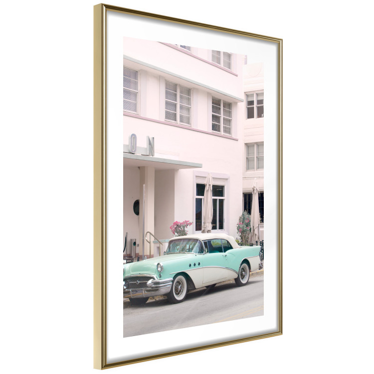 Plakat Styl retro - słoneczna ulica w różowym blasku i samochód 144343 additionalImage 22