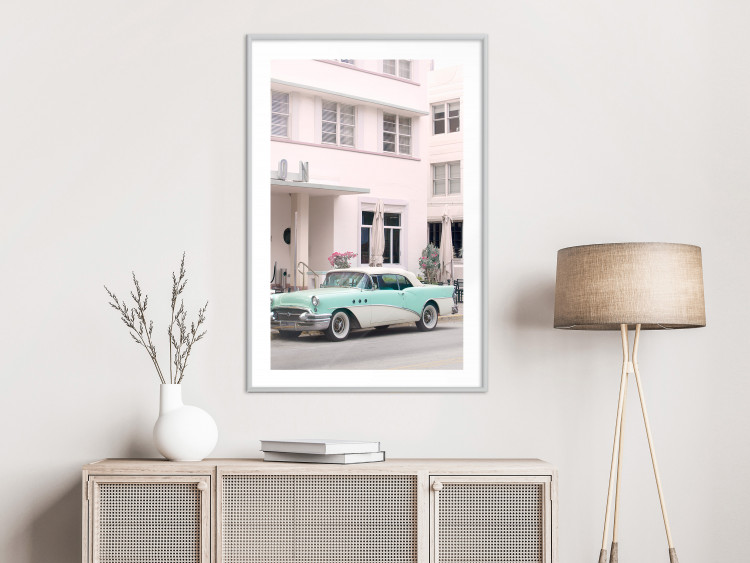 Wandposter Retro Style - Sunny Street in a Pink Glow and a Car 144343 additionalImage 25