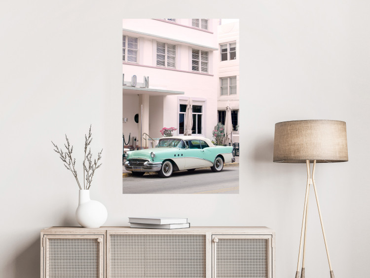 Wandposter Retro Style - Sunny Street in a Pink Glow and a Car 144343 additionalImage 15