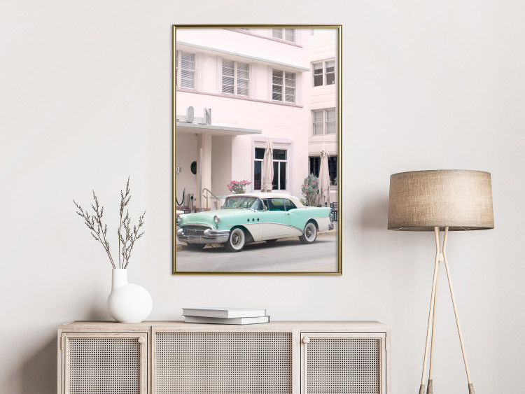 Wandposter Retro Style - Sunny Street in a Pink Glow and a Car 144343 additionalImage 16