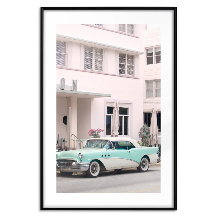 Wandposter Retro Style - Sunny Street in a Pink Glow and a Car 144343 additionalImage 35