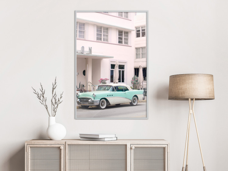 Wandposter Retro Style - Sunny Street in a Pink Glow and a Car 144343 additionalImage 20