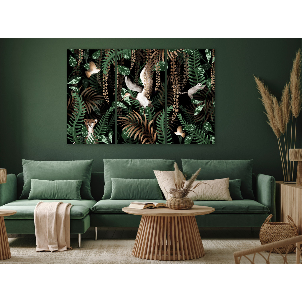 Konst Tropical Jungle - Triptych With Exotic Animals