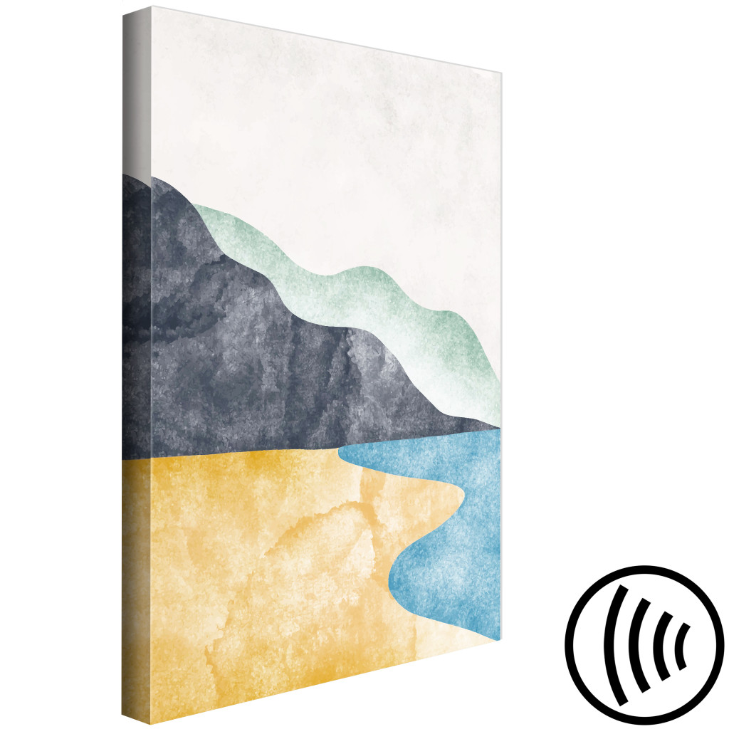 Obraz Abstrakcyjny Pejzaż - Plaża, Góry I Ocean Na Tle Jasnoszarego Nieba