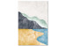 Obraz Abstrakcyjny pejzaż - plaża, góry i ocean na tle jasnoszarego nieba 149743