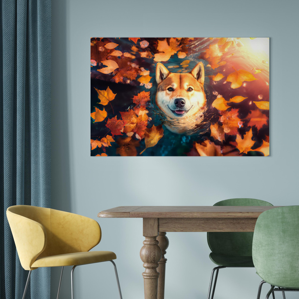 Obraz AI Pies Shiba - Portret Przyjaznego Zwierzaka W Jesiennym Klimacie - Poziomy