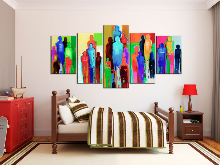 Canvas Art Print Crowd and Heart (5-piece) - colorful abstraction with various figures 47043 additionalImage 3