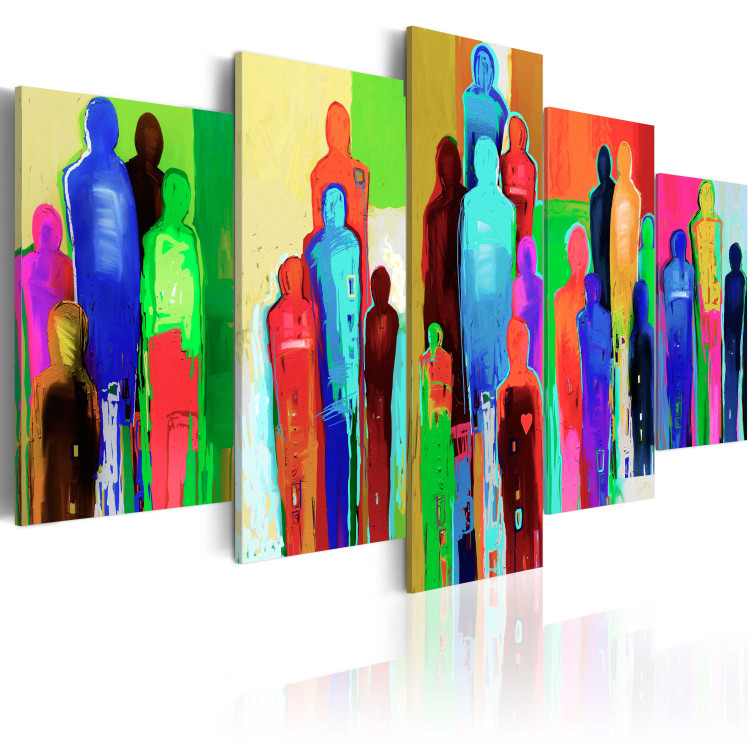 Canvas Art Print Crowd and Heart (5-piece) - colorful abstraction with various figures 47043 additionalImage 2
