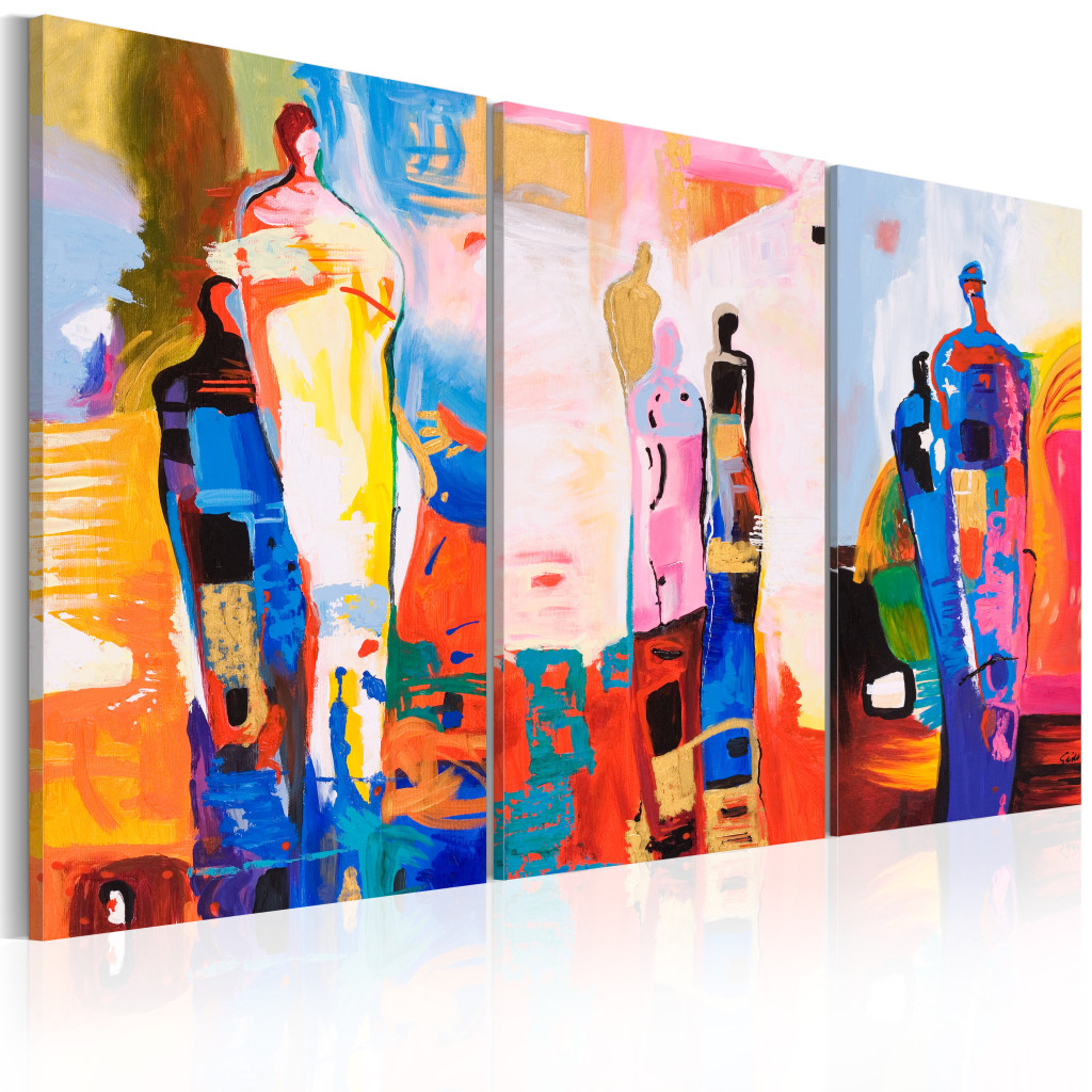 Tavla Pastellfigurer (3-delar) - Färgglad Abstraktion Med Silhuetter