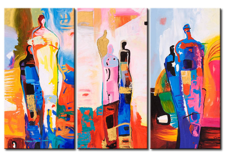 Tableau décoratif Silhouettes pastel (3 pièces) - Abstraction colorée avec silhouettes 47143
