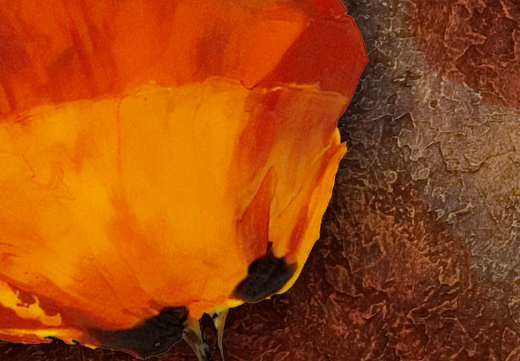 Tableau contemporain Subtilité des coquelicots (3 pièces) - Fleurs oranges sur fond brun 48643 additionalImage 3