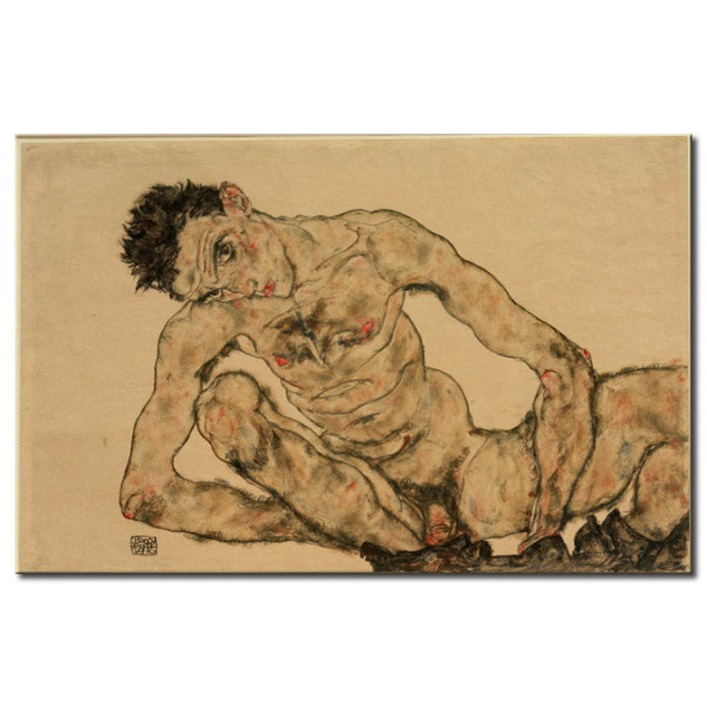 Schilderij  Egon Schiele: Selbstbildnis Als Akt, Hockend