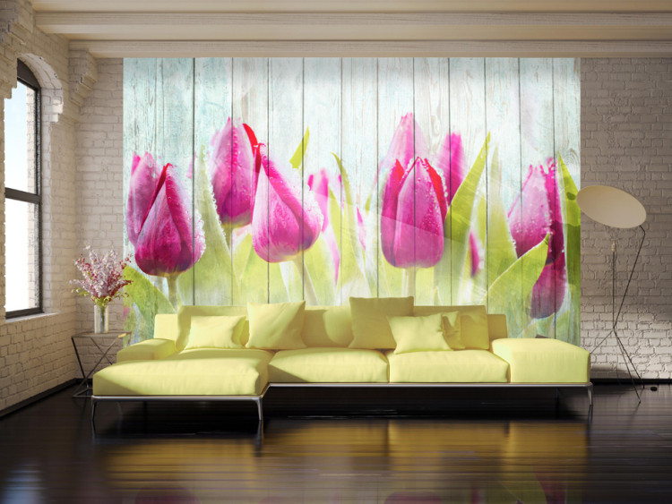 Mural Tulips on white wood 60343