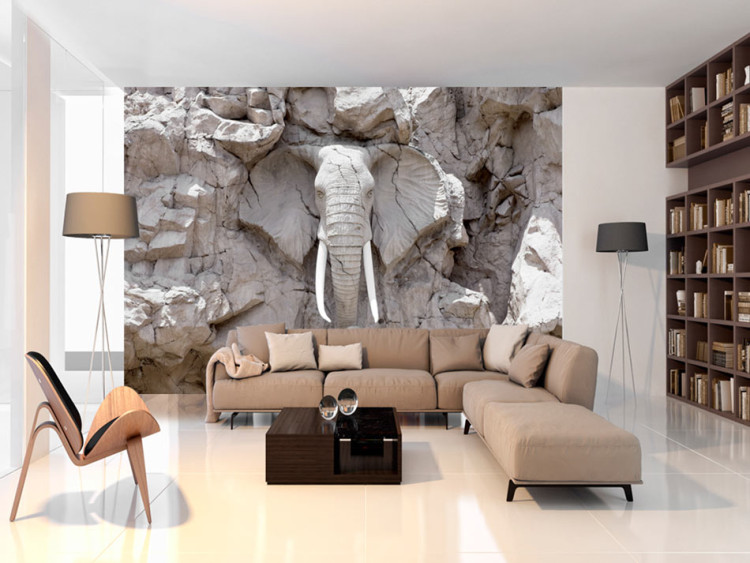 Wall Mural Bridge of time (South Africa) - stone elephant sculpture on a background held in shades of sandstone and white 64843