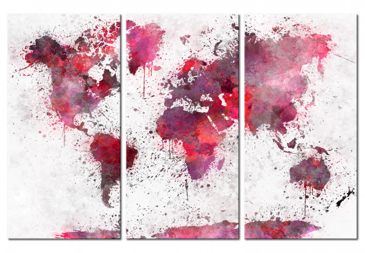 World Map: Red Watercolors (3 Parts)