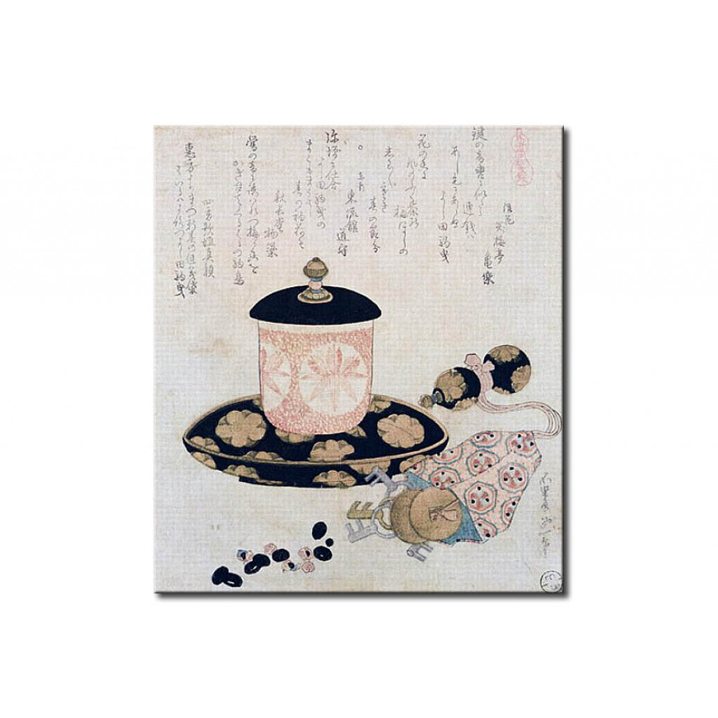 Schilderij  Hokusai Katsushika: A Pot Of Tea And Keys