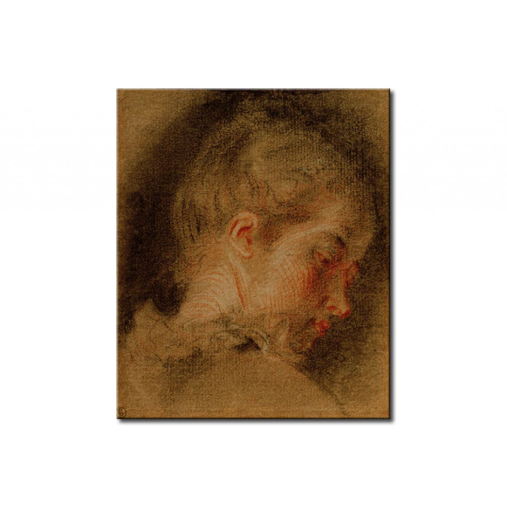 Schilderij  Antoine Watteau: Head Of A Young Woman, Bent To The Right