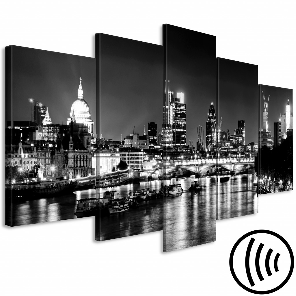 Målning London Lights (5 Parts) Wide Black And White