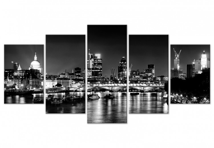 Canvas Print London Lights (5 Parts) Wide Black and White 123653