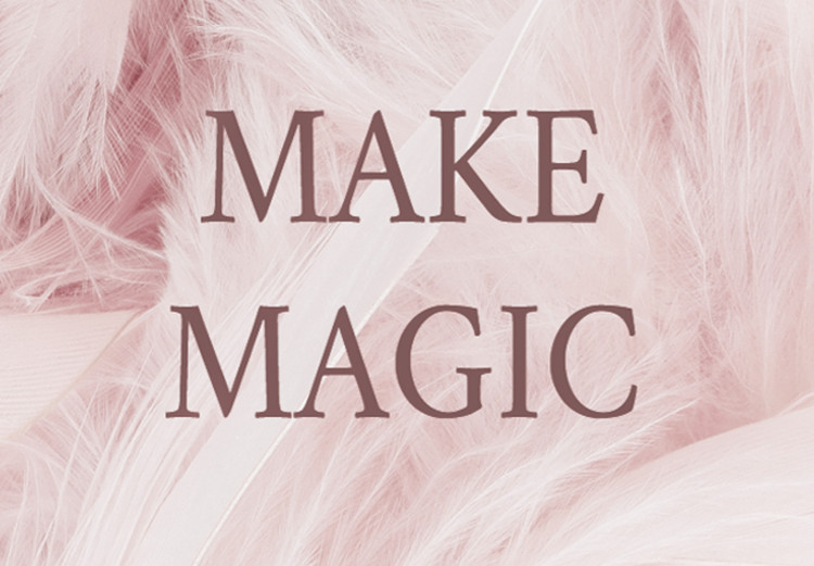 Quadro contemporaneo Scritta marrone Make magic - astrazione con piume rosa sullo sfondo 136453 additionalImage 5