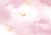 Carta da parati Cielo pastello - nuvole sul cielo in tonalità del rosa cipria con uccelli dorati minimalisti 138253 additionalThumb 3