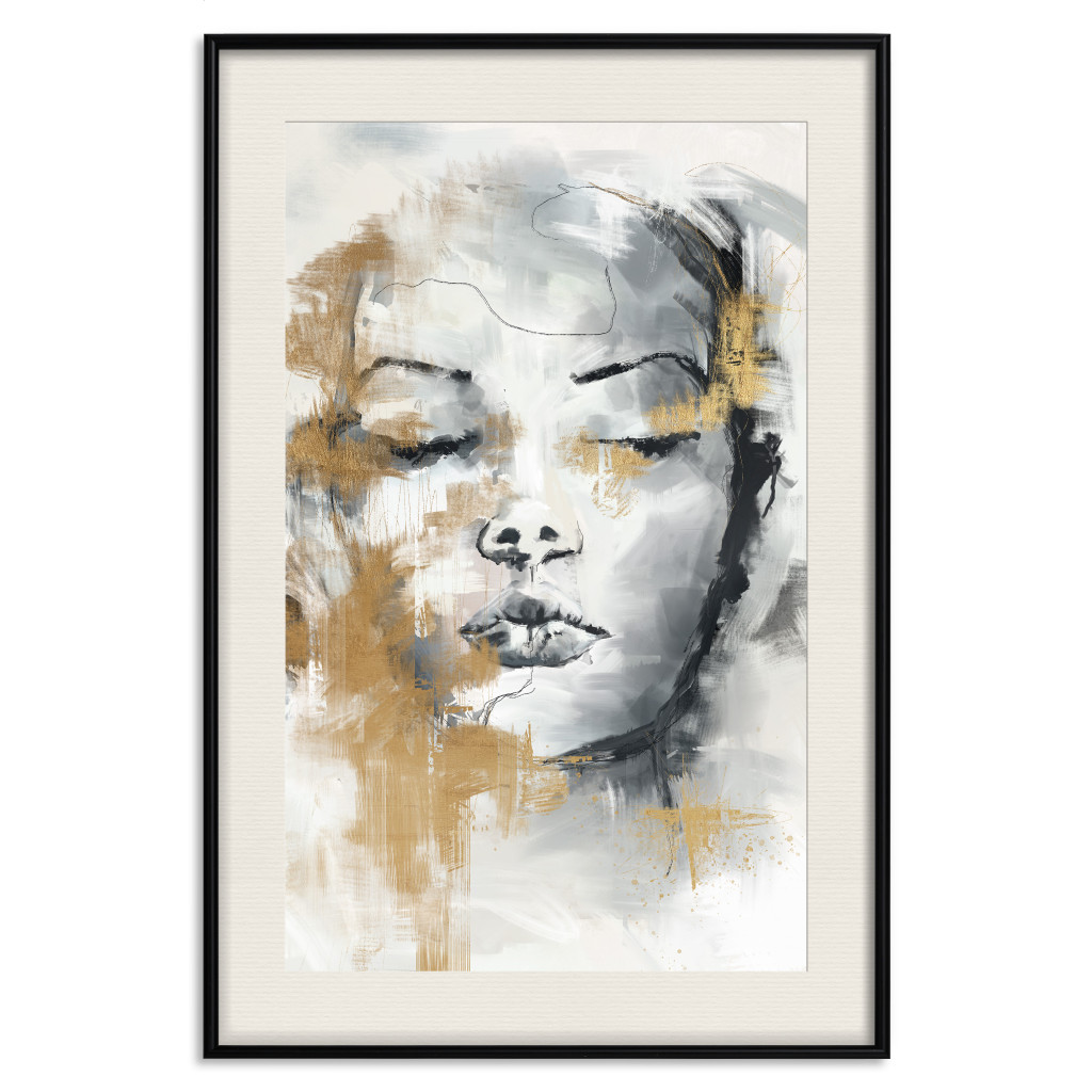 Muur Posters Portrait Of A Stranger - Woman’s Face Expressively Painted In Gray