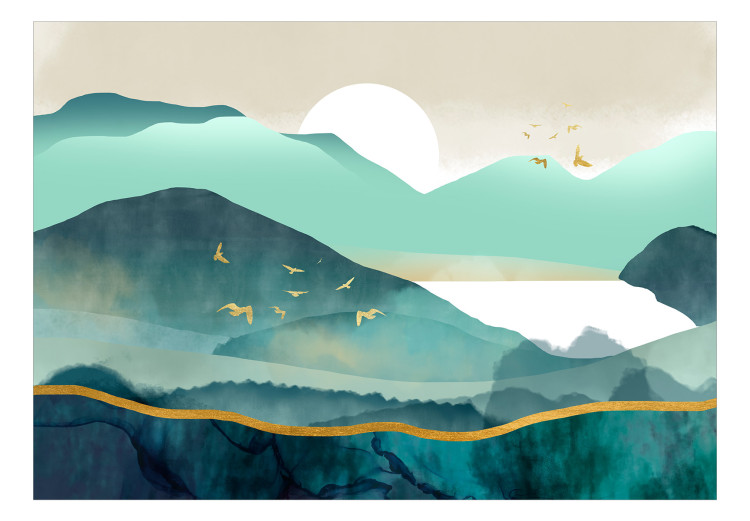 Carta da parati moderna Blue Mountains - Landscape With Mountain Peaks and a Lake 145753 additionalImage 1