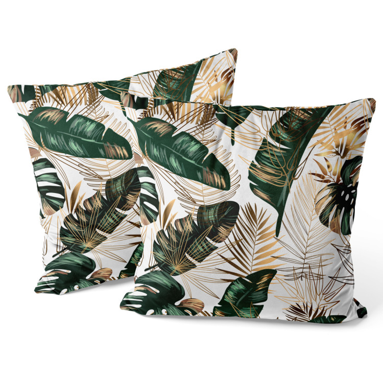 Kissen Velours Elegance of leaves - composition in shades of green and gold 147253 additionalImage 3