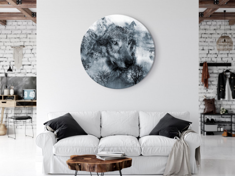 Round Canvas Predator From the Mountains - Wolf Against the Background of a Winter Forest and Snowy Peaks 148653 additionalImage 3
