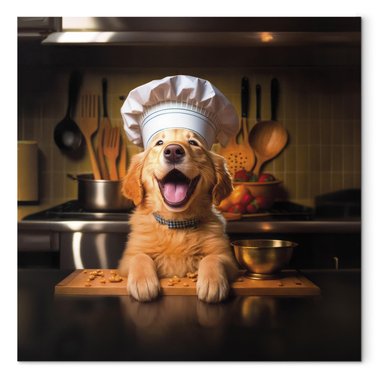 Canvastavla AI Golden Retriever Dog - Cheerful Animal in the Role of a Cook - Square