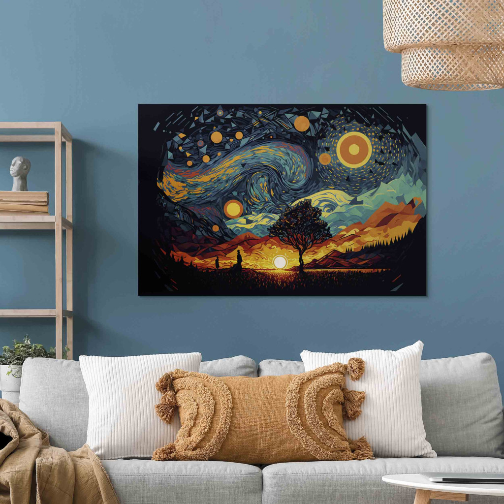 Schilderij  Zonsop- En Ondergangen: Sunrise - A Colorful Landscape Inspired By The Work Of Van Gogh