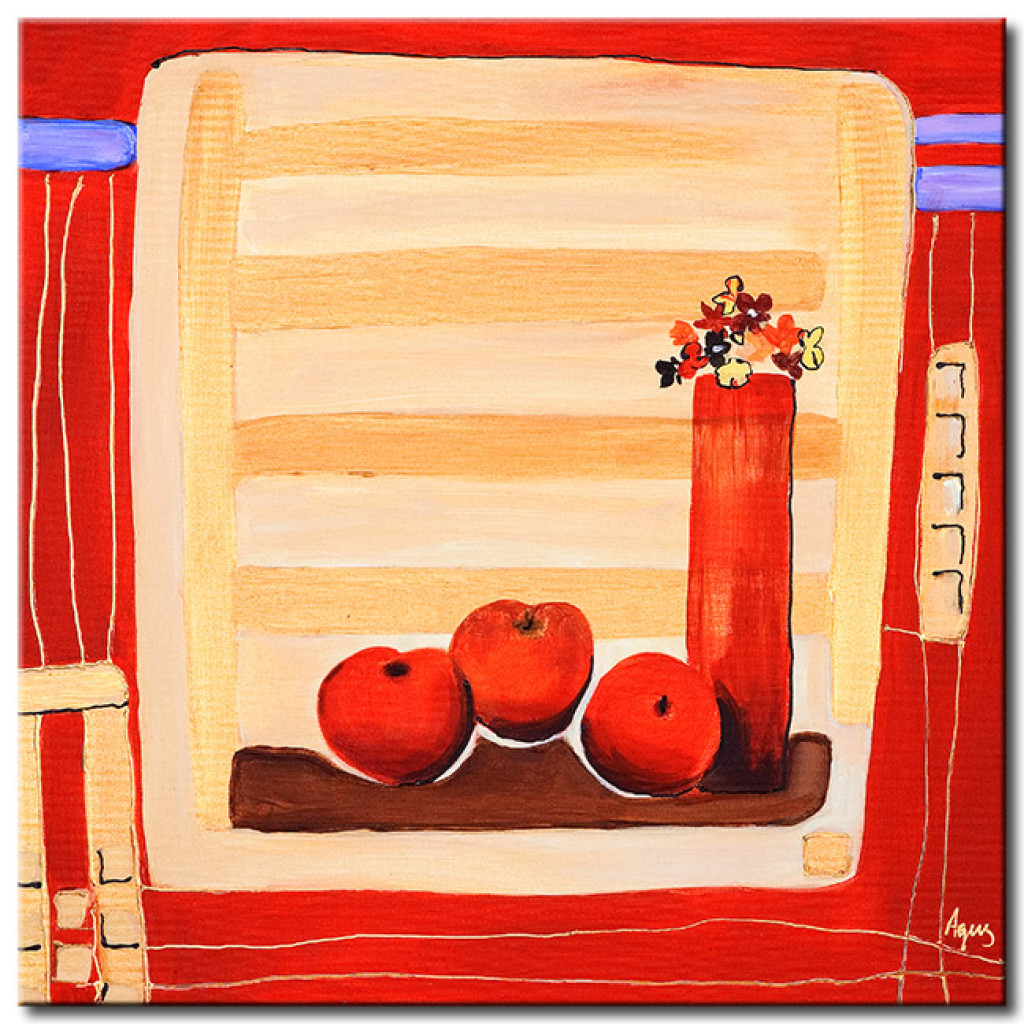 Tavla Stilleben (1-del) - Abstraktion Med Komposition Av äpplen Och Blommor