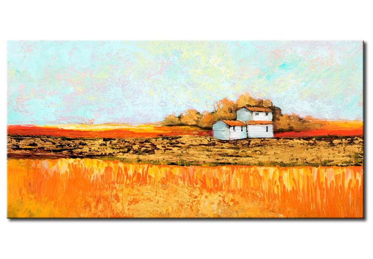 Cadre mural Gîte à la campagne - une cabane dans le champ aux couleurs orangées 49753