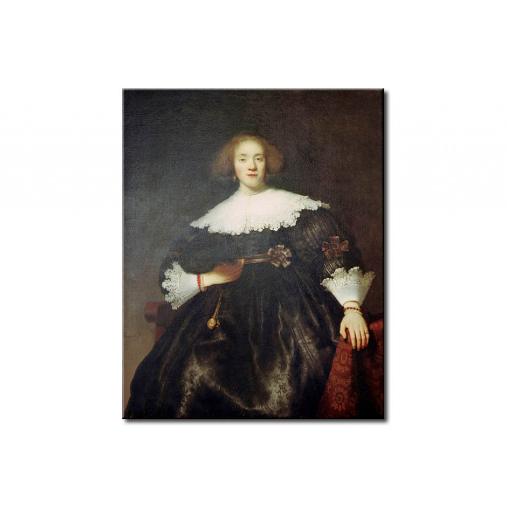 Schilderij  Rembrandt: Porträt Einer Frau Mit Fächer
