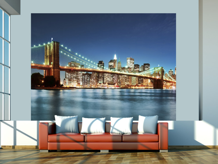 Fotomural Panorama Noturno - Arquitetura de Nova Iorque com a Ponte do Brooklyn ao Fundo 61653