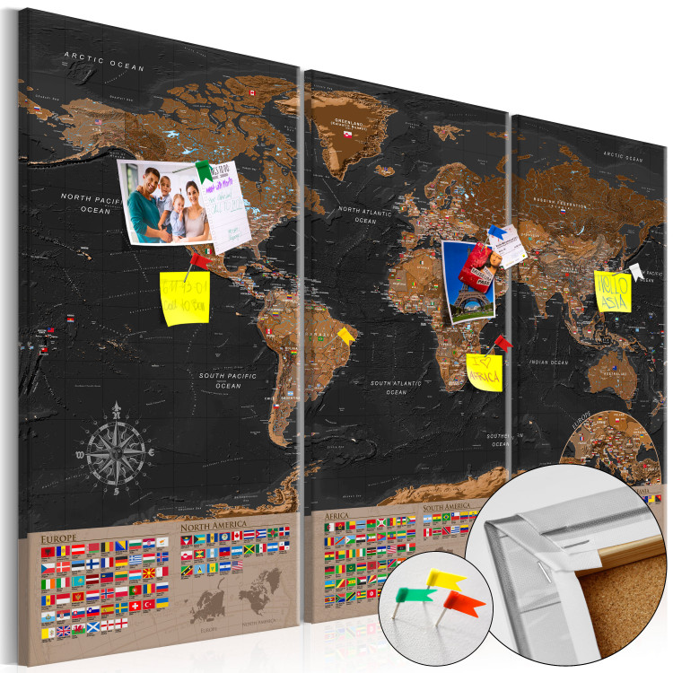 Ozdobna tablica korkowa Świat: Brązowa mapa II [Mapa korkowa] 98053