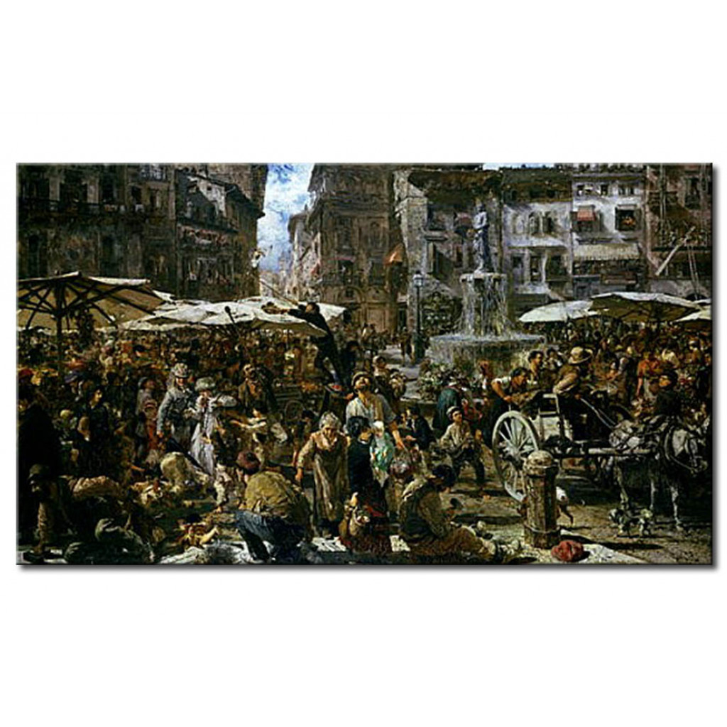 Schilderij  Adolph Von Menzel: The Market Of Verona