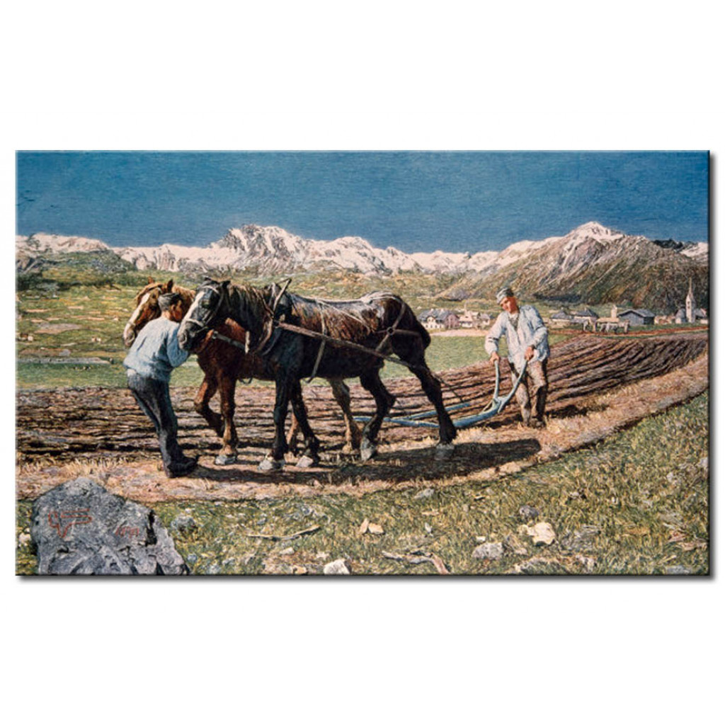Schilderij  Giovanni Segantini: Plowing Peasant