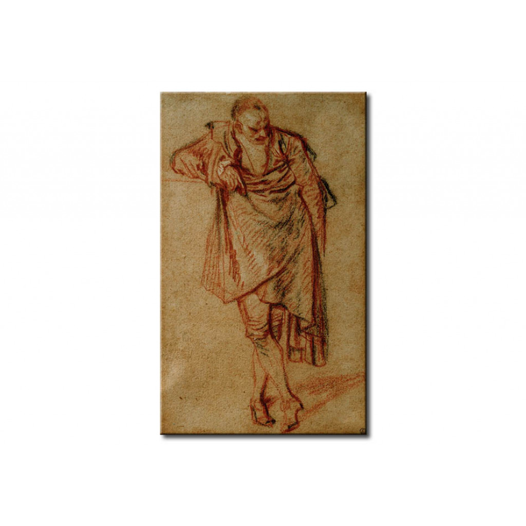 Schilderij  Antoine Watteau: Man Standing, Leaning On A Pedestal