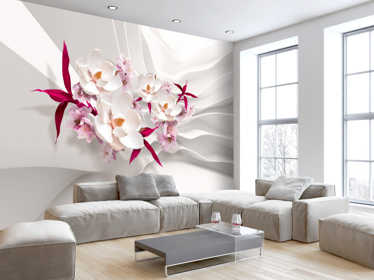 Wall Mural Floral motif - bouquet of flowers in shades of pink on a background with 3D effect 126663