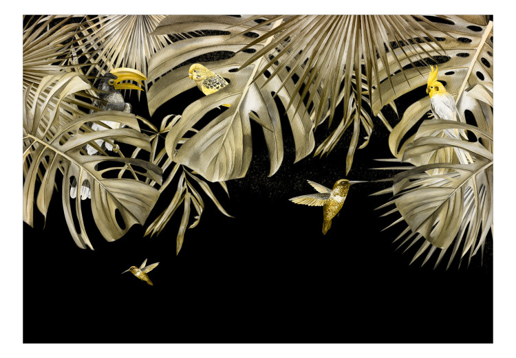Carta da parati Uccelli nella giungla - natura in tonalità di verde, giallo e nero 142063 additionalImage 1