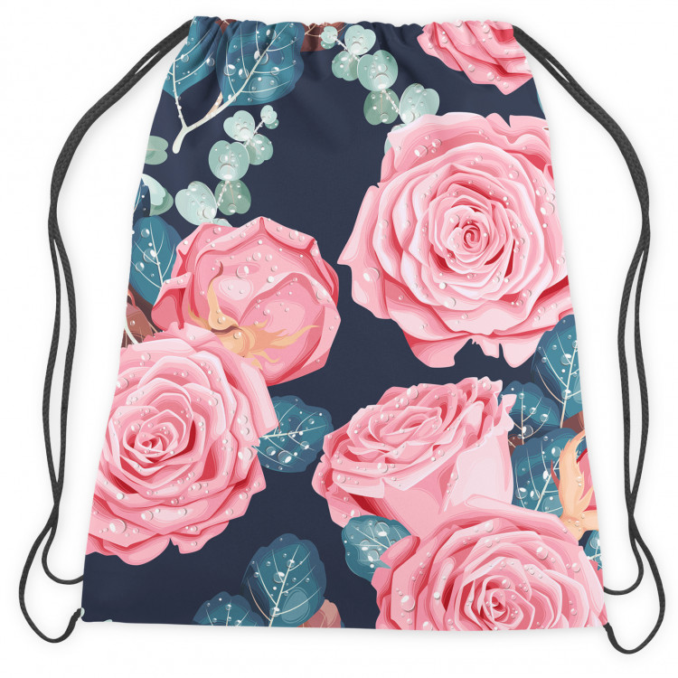 Mochila The essence of delicacy - pink flowers and leaves on a dark background 147563 additionalImage 2